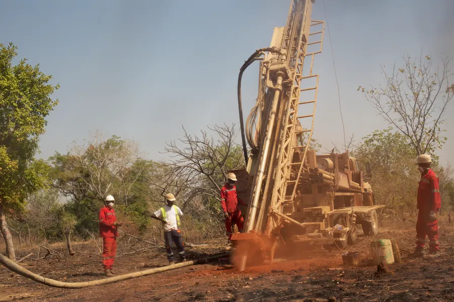 Diamond drill rig turning at the Sikasso Property, southern Mali